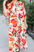 Exclusive Floral Print Drawstring Tiered V Neck Maxi Dress