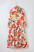 Exclusive Floral Print Drawstring Tiered V Neck Maxi Dress