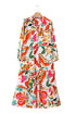 Exclusive Floral Print Drawstring Tiered V Neck Maxi Dress