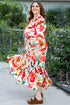 Exclusive Floral Print Drawstring Tiered V Neck Maxi Dress
