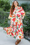 Exclusive Floral Print Drawstring Tiered V Neck Maxi Dress