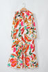 Exclusive Floral Print Drawstring Tiered V Neck Maxi Dress