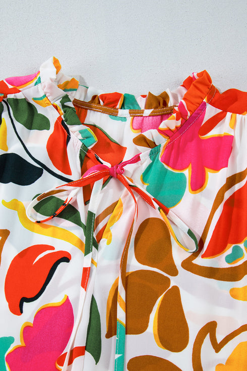 Exclusive Floral Print Drawstring Tiered V Neck Maxi Dress