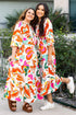 Exclusive Floral Print Drawstring Tiered V Neck Maxi Dress