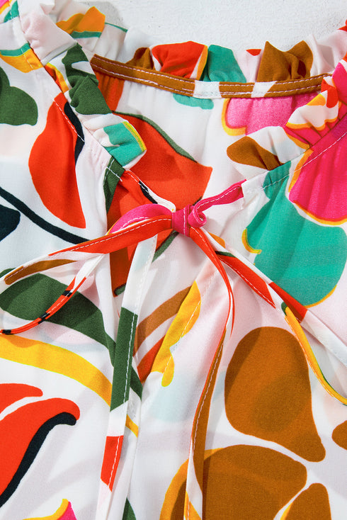 Exclusive Floral Print Drawstring Tiered V Neck Maxi Dress