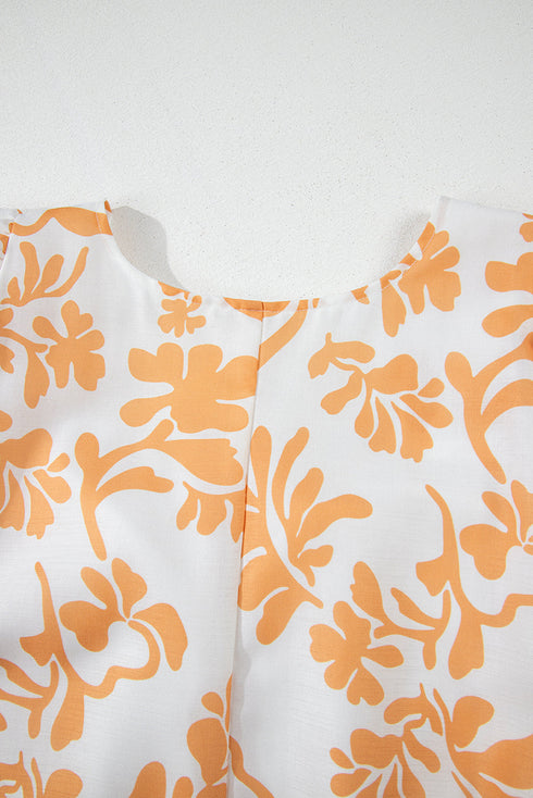 Exclusive Floral Print Puff Sleeve Plus Size Maxi Dress