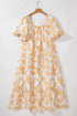 Exclusive Floral Print Puff Sleeve Plus Size Maxi Dress