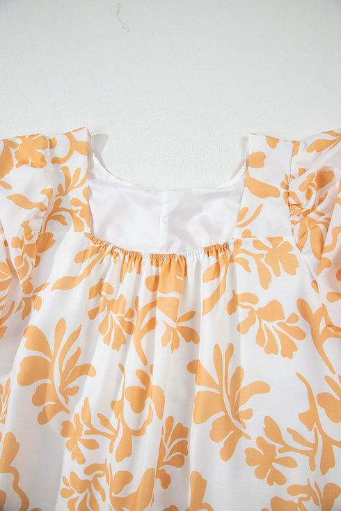 Exclusive Floral Print Puff Sleeve Plus Size Maxi Dress