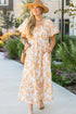 Exclusive Floral Print Puff Sleeve Plus Size Maxi Dress