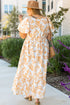 Exclusive Floral Print Puff Sleeve Plus Size Maxi Dress