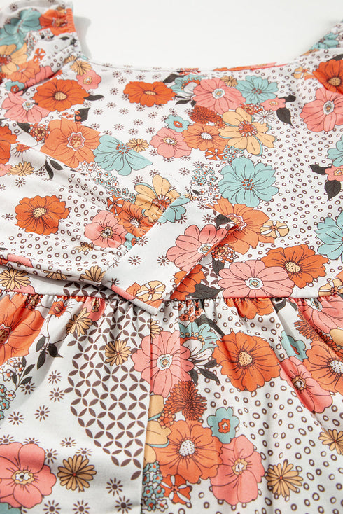 Exclusive Floral Print Square Neck Peplum Blouse