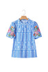Exclusive Geometric Floral Print Embroidered Puff Sleeve Blouse