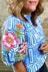Exclusive Geometric Floral Print Embroidered Puff Sleeve Blouse