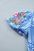 Exclusive Geometric Floral Print Embroidered Puff Sleeve Blouse