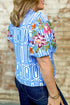 Exclusive Geometric Floral Print Embroidered Puff Sleeve Blouse