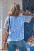 Exclusive Geometric Floral Print Embroidered Puff Sleeve Blouse
