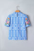 Exclusive Geometric Floral Print Embroidered Puff Sleeve Blouse