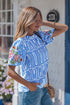 Exclusive Geometric Floral Print Embroidered Puff Sleeve Blouse