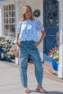 Exclusive Geometric Floral Print Embroidered Puff Sleeve Blouse