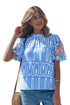 Exclusive Geometric Floral Print Embroidered Puff Sleeve Blouse
