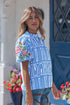 Exclusive Geometric Floral Print Embroidered Puff Sleeve Blouse