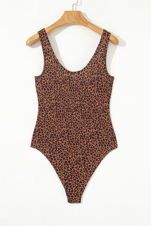 Exclusive Leopard Print Sleeveless Scoop Neck Bodysuit