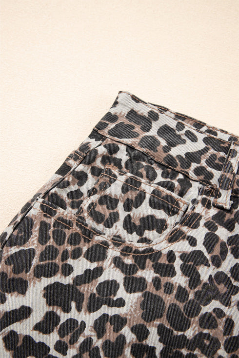 Exclusive Leopard Print Western Denim Mini Skirt
