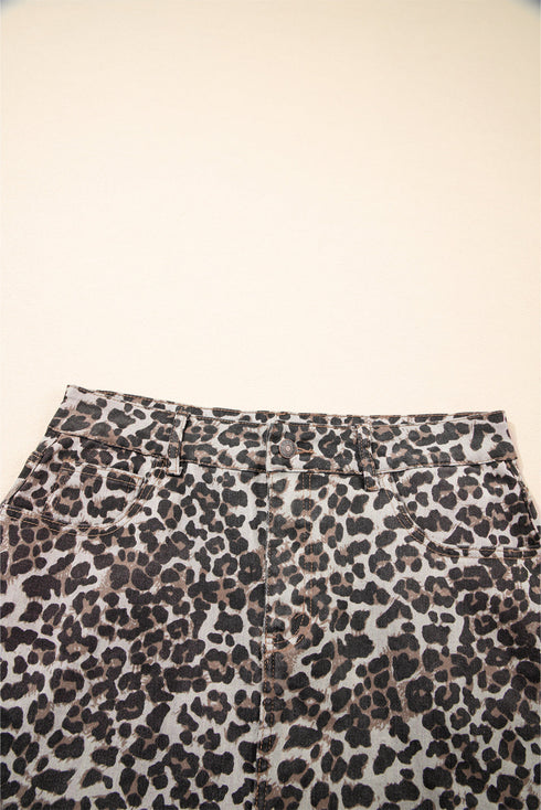 Exclusive Leopard Print Western Denim Mini Skirt