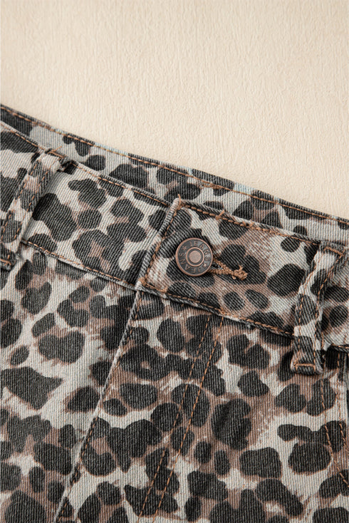 Exclusive Leopard Print Western Denim Mini Skirt