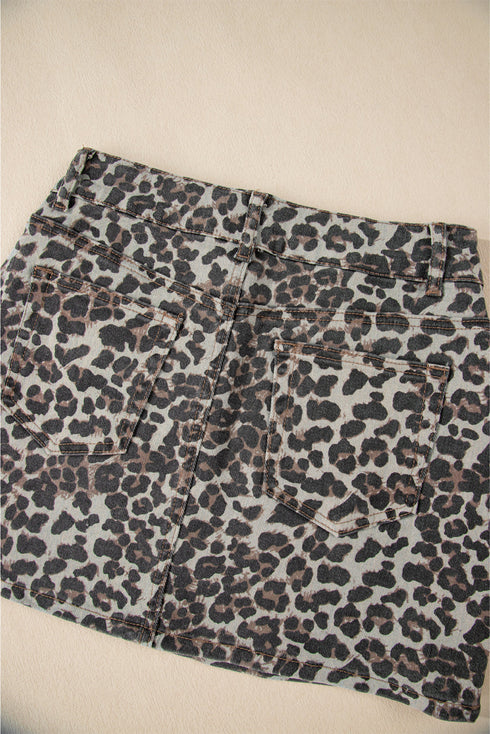 Exclusive Leopard Print Western Denim Mini Skirt