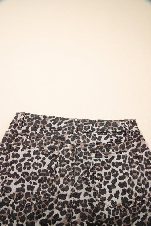 Exclusive Leopard Print Western Denim Mini Skirt