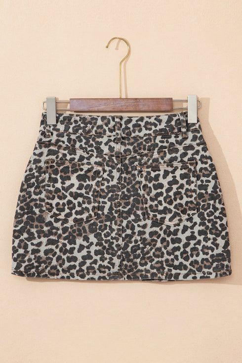 Exclusive Leopard Print Western Denim Mini Skirt