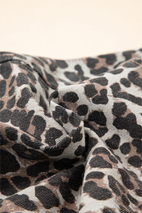 Exclusive Leopard Print Western Denim Mini Skirt