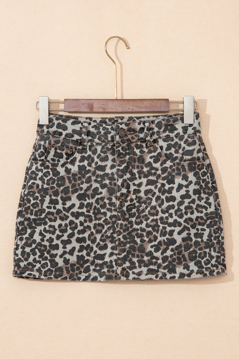 Exclusive Leopard Print Western Denim Mini Skirt