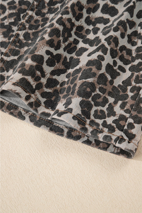 Exclusive Leopard Print Western Denim Mini Skirt