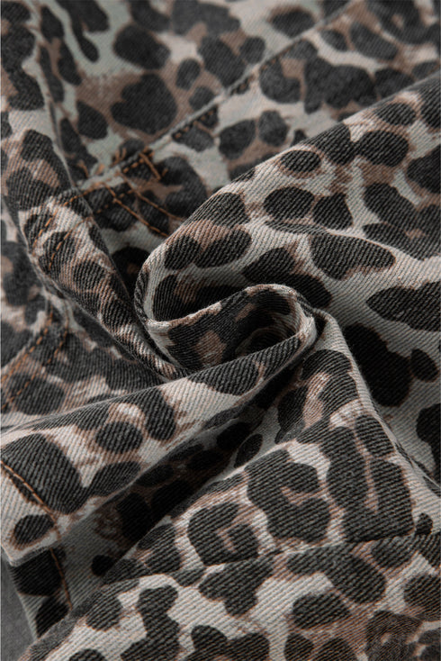 Exclusive Leopard Print Western Denim Mini Skirt