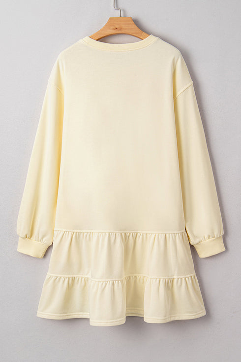 Exclusive Long Sleeve Tiered Ruffle Hem Loose Mini Dress