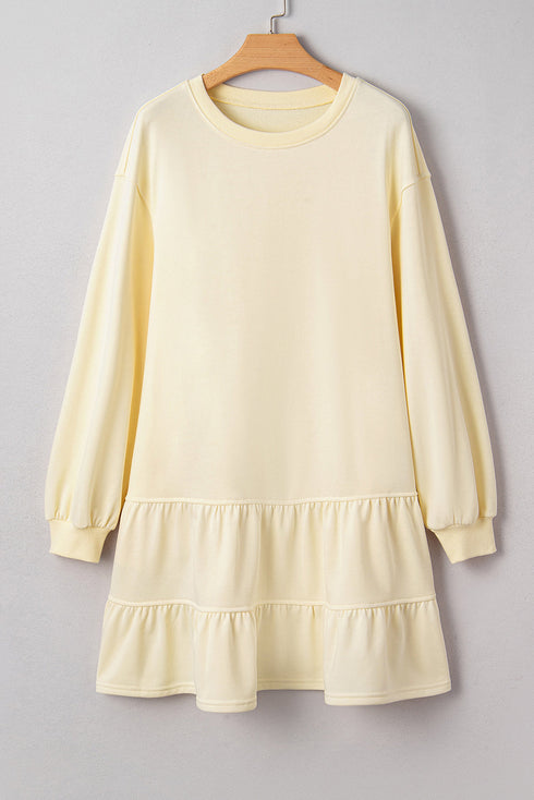 Exclusive Long Sleeve Tiered Ruffle Hem Loose Mini Dress