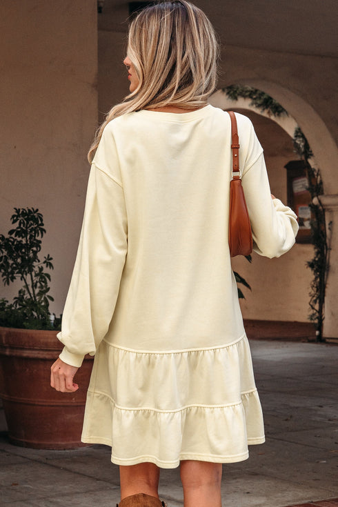 Exclusive Long Sleeve Tiered Ruffle Hem Loose Mini Dress