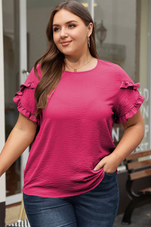 Exclusive Modern Solid Ruffled Short Sleeve Top
