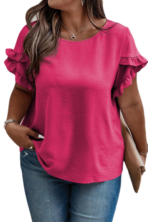 Exclusive Modern Solid Ruffled Short Sleeve Top