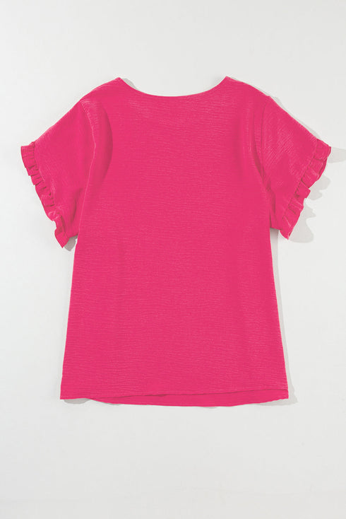 Exclusive Modern Solid Ruffled Short Sleeve Top
