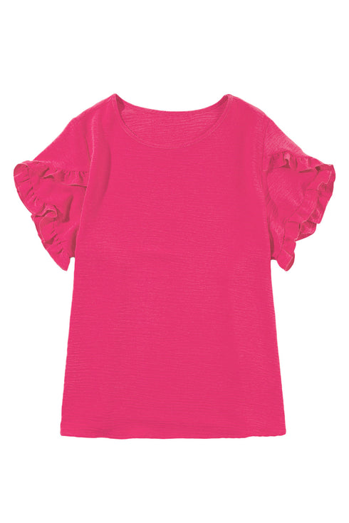 Exclusive Modern Solid Ruffled Short Sleeve Top