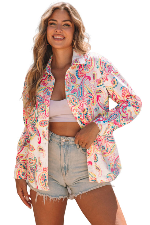Exclusive Paisley Print Buttoned Corduroy Shirt Jacket