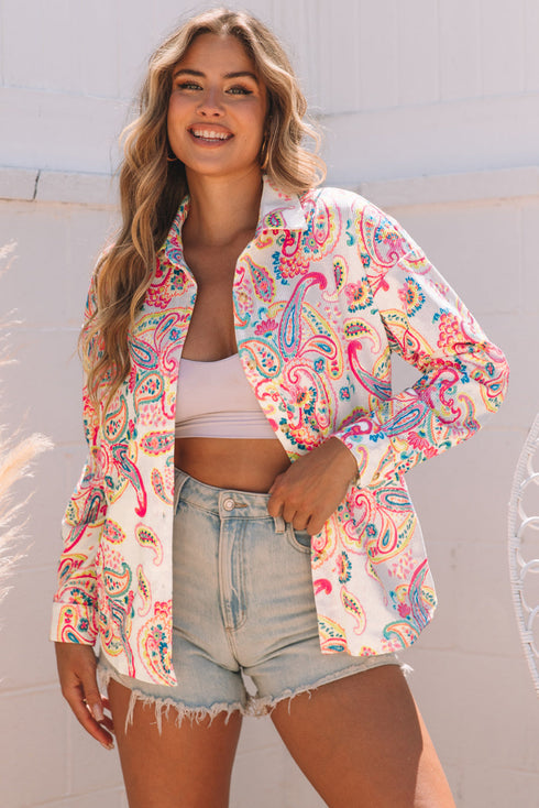 Exclusive Paisley Print Buttoned Corduroy Shirt Jacket