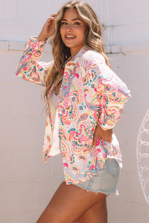 Exclusive Paisley Print Buttoned Corduroy Shirt Jacket