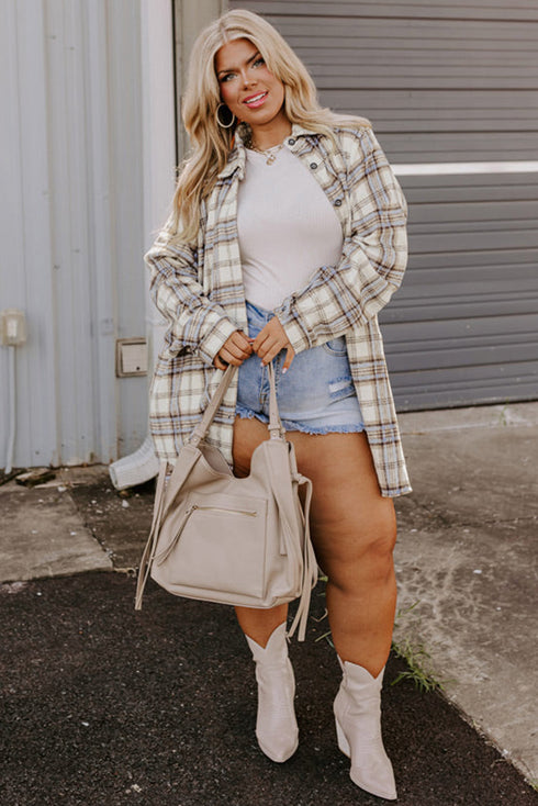 Exclusive Plaid Print Slit Tunic Shacket Outerwear