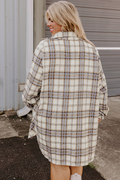 Exclusive Plaid Print Slit Tunic Shacket Outerwear