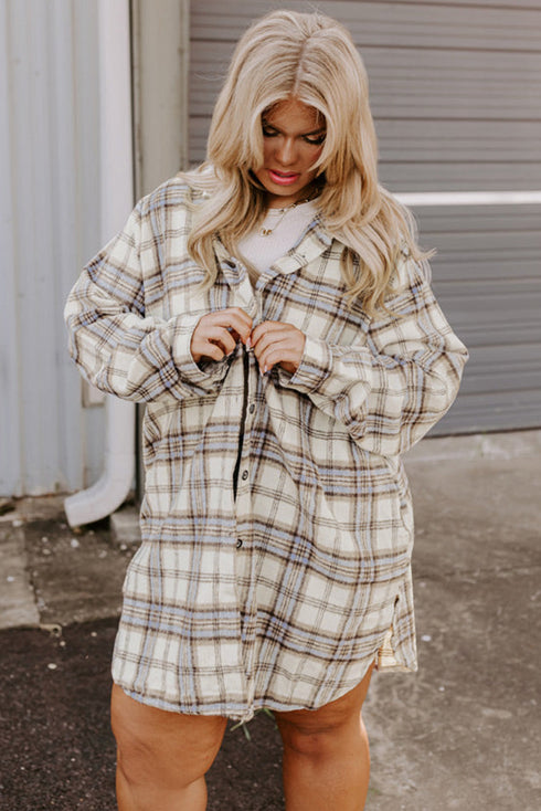 Exclusive Plaid Print Slit Tunic Shacket Outerwear