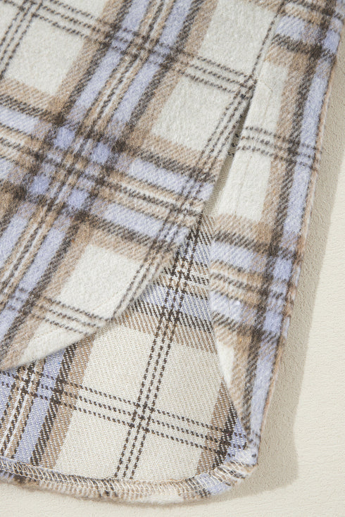 Exclusive Plaid Print Slit Tunic Shacket Outerwear